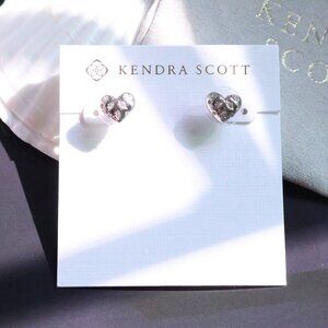 Kendra Scott Holland Heart Stud Earrings White CZ Silver